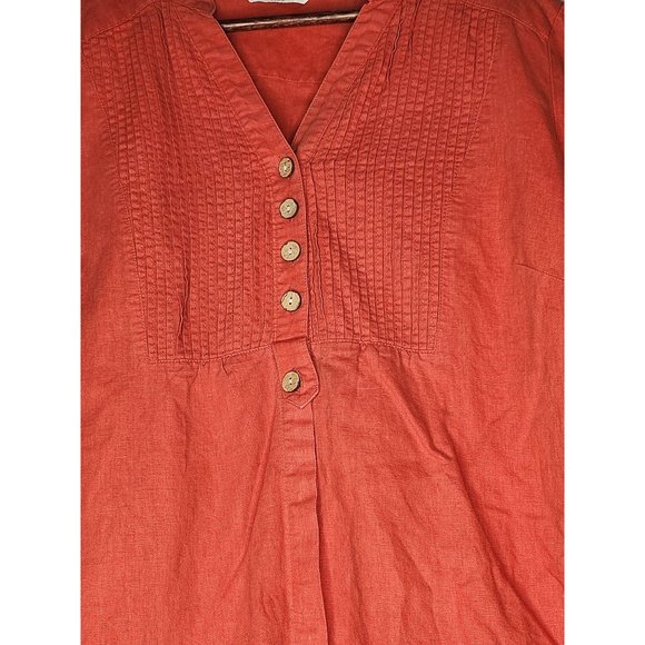 Tweeds Woman Orange  Linen tunic Blouse button front 3/4 sleeves  Size 2X - Picture 5 of 10